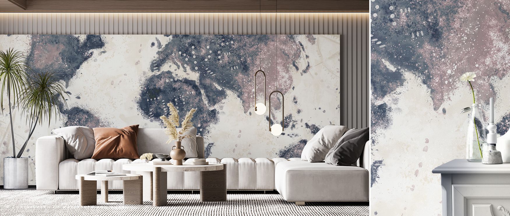 Elegant wallpaper styled with a world map in dark, rich tones. Its dramatic artistry transforms walls into cultural landscapes, ideal for studies, offices, or modern lounges seeking statement décor. 