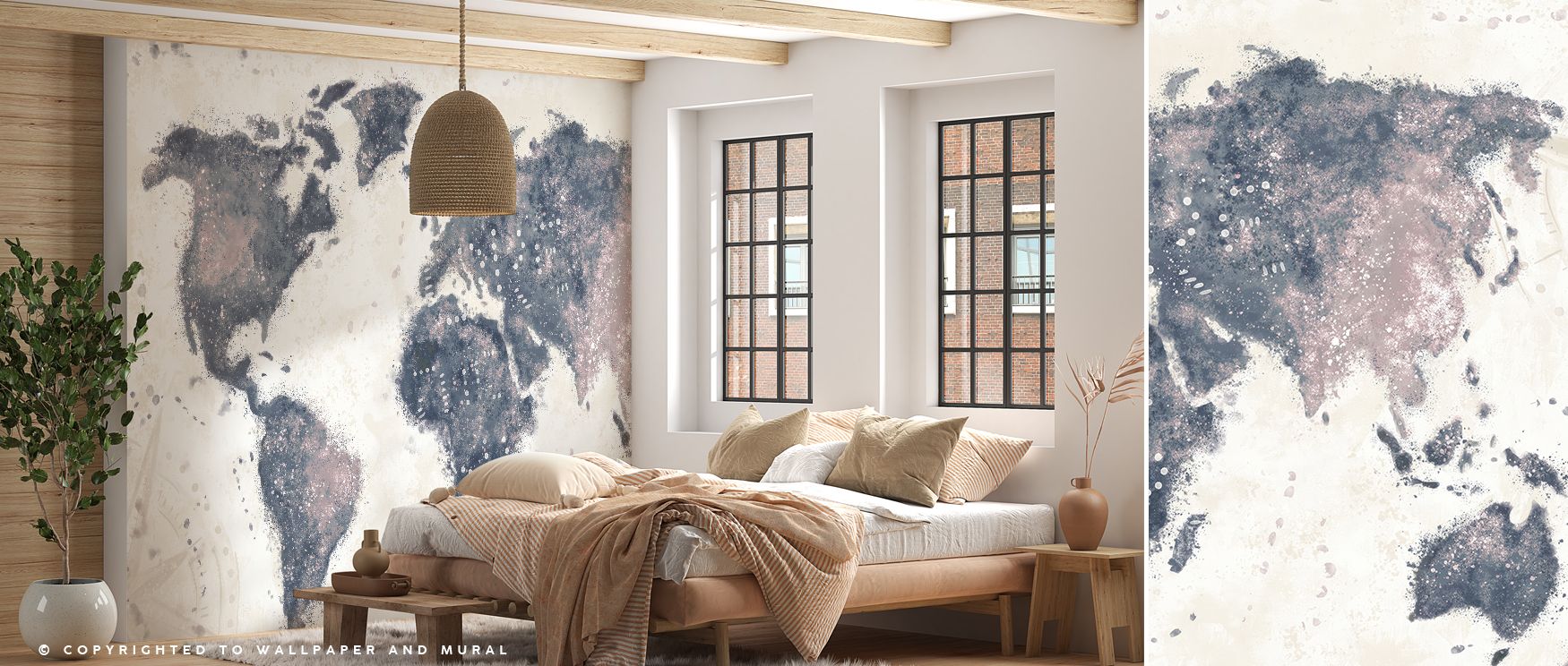 Richly styled wallpaper with dark toned world map, turning walls into sophisticated statements. Its dramatic artistry enhances living rooms, offices, or lounges with global inspiration and elegant cultural mood. 