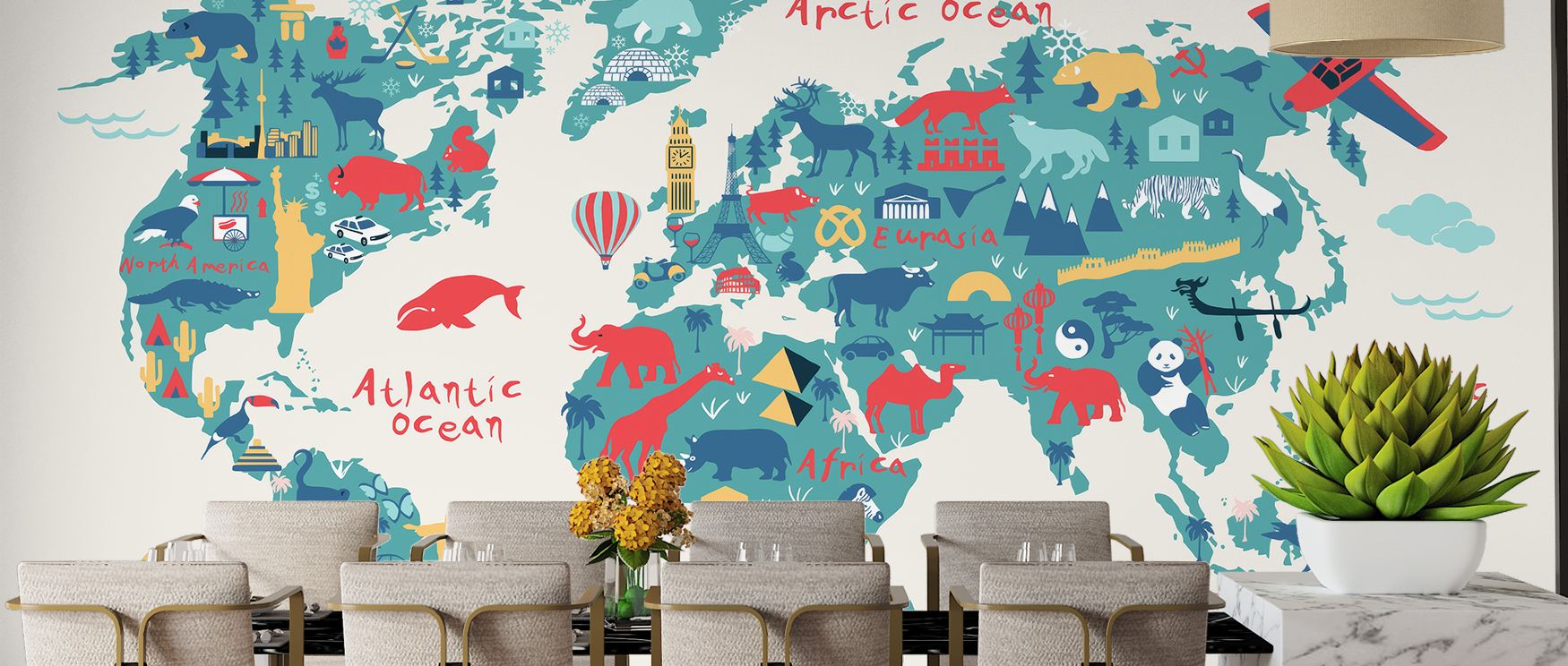 Refined wallpaper featuring Eurasia in cartographic detail, highlighting cities and geography. Its cultured tones create stylish educational interiors, perfect for studies, living rooms, or classrooms enriched with heritage.
