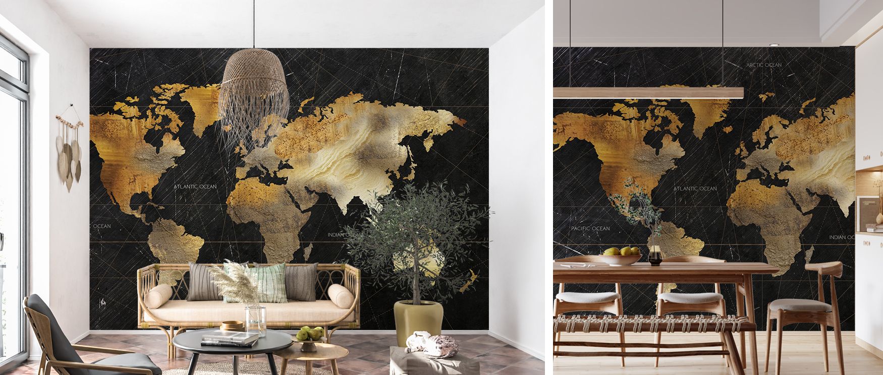 Dramatic map wallpaper showcasing global cities with vibrant highlights against a dark background. Its bold design enriches interiors with cultured presence, perfect for offices, living rooms, or lounges seeking impactful décor. 