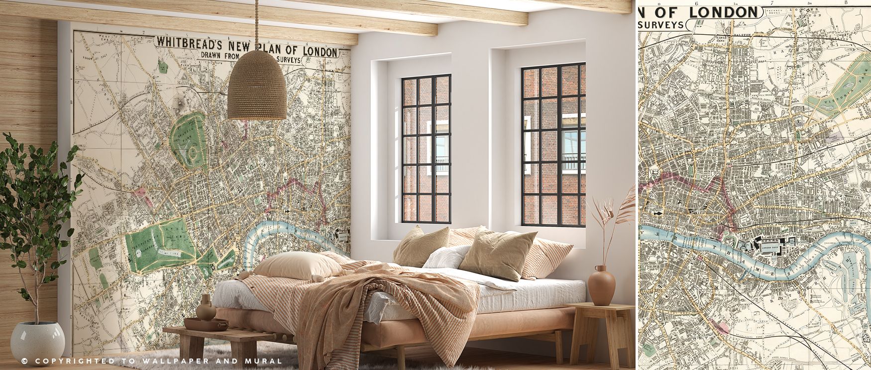 Refined London wallpaper featuring historical 1853 map reproduction. Its antique tones create cultured interiors, ideal for offices, libraries, or living rooms seeking vintage sophistication. 