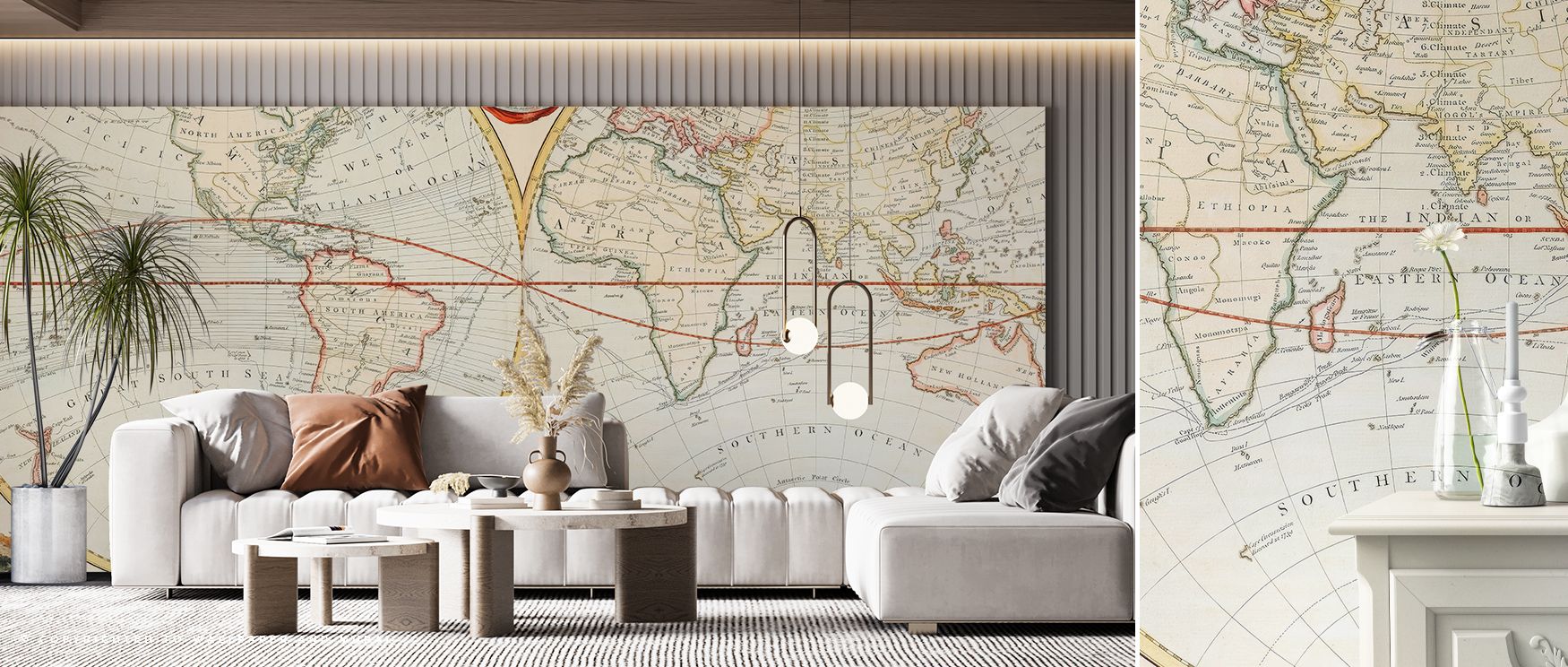 19th-century map wallpaper featuring antique global design in detailed artistry. Its historical aesthetic enriches walls with scholarly charm, ideal for lounges, studies, or offices enriched with culture. 