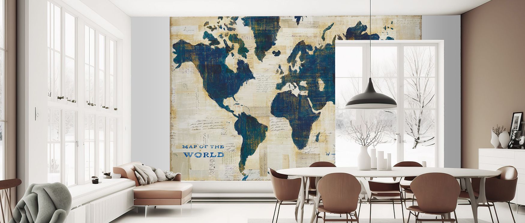 Collaged map artistry enriches this wallpaper, capturing creativity and global style. Bedrooms or lounges glow with refinement, as walls become inspiring canvases filled with layered detail and sophistication. 