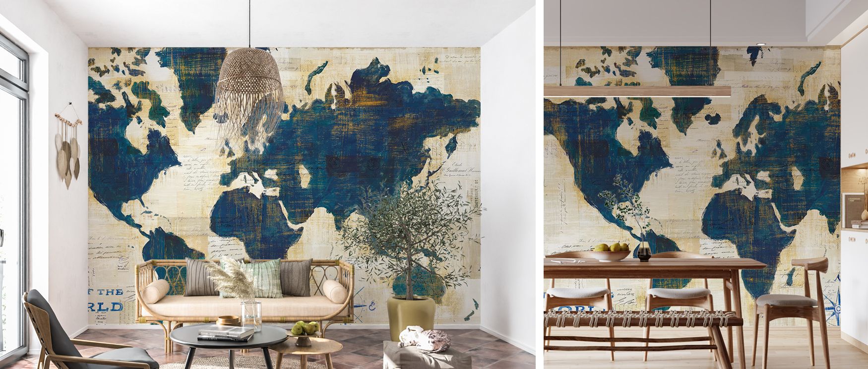 Artistic collages of maps cover this wallpaper, radiating sophistication. Living rooms or bedrooms glow with charm, as walls transform into intricate backdrops filled with creativity, elegance, and cartographic beauty. 
