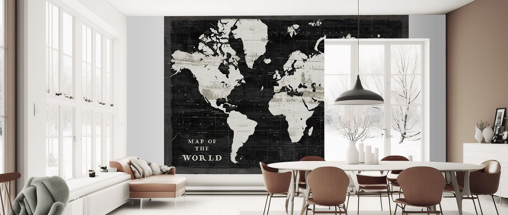 This wallpaper depicts the world in sleek black artistry, perfect for offices or bedrooms. Walls glow with sophistication, reflecting refinement and bold charm, creating interiors filled with timeless elegance. 