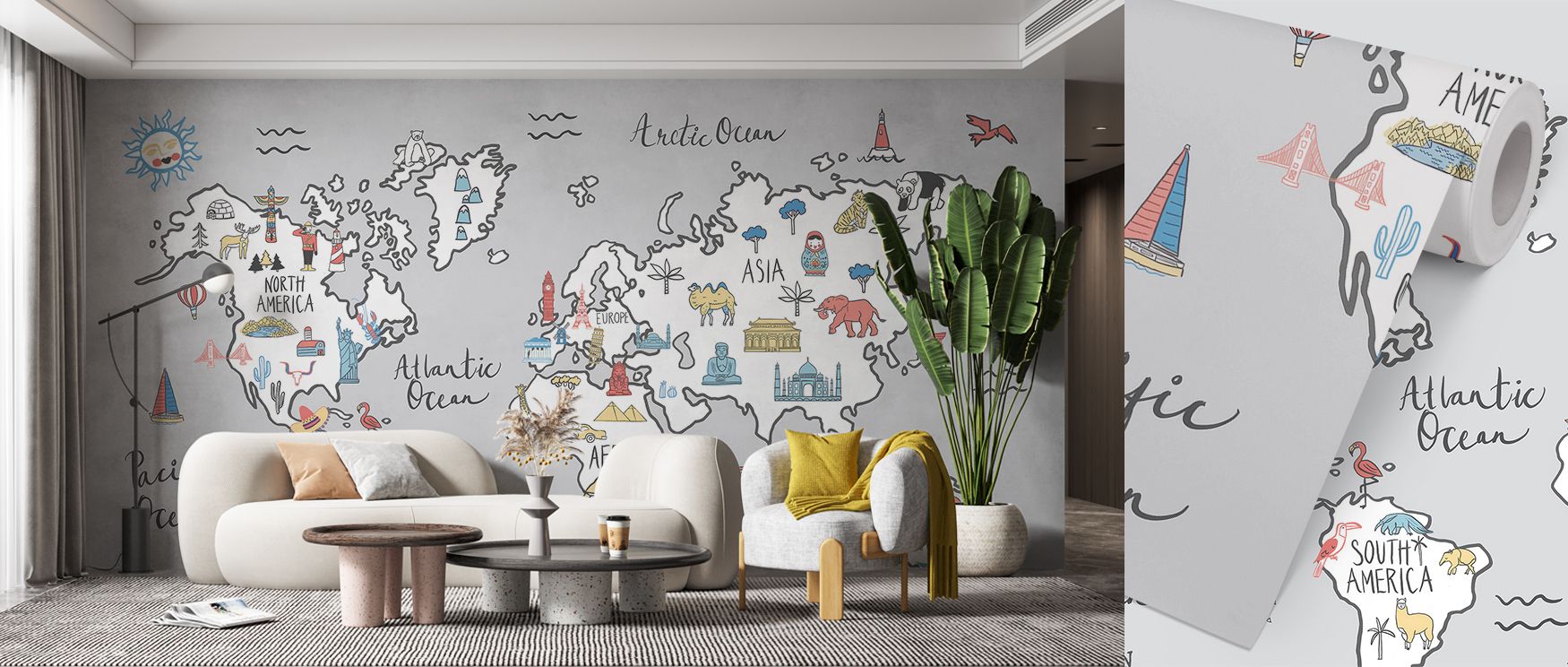 This wallpaper captures the essentials of global cartography with refined artistry. Bedrooms or offices glow with charm, as walls become enriched with detail, sophistication, and timeless global flair. 