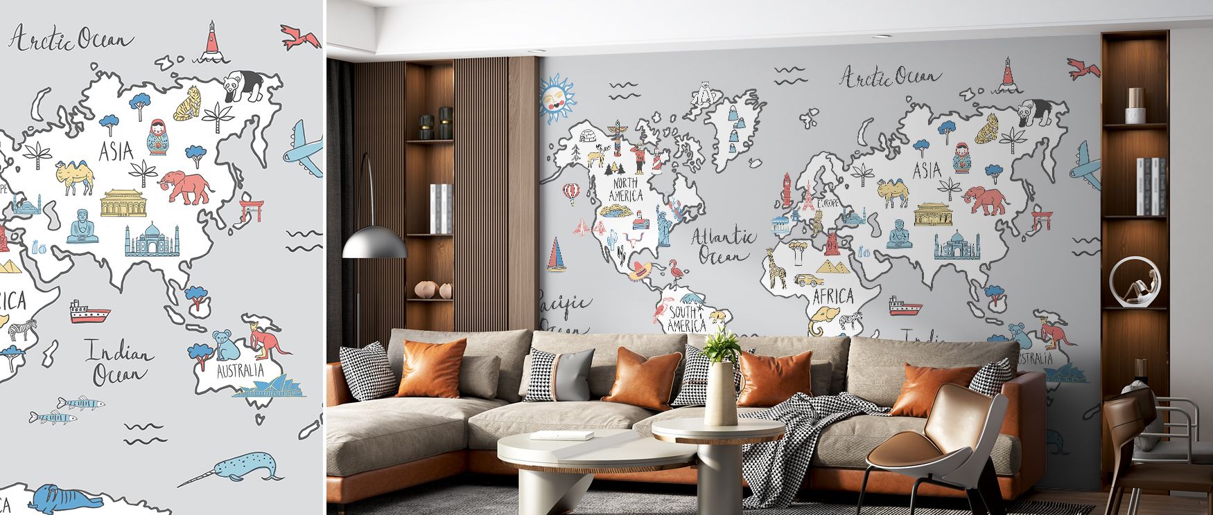 Essentials of world mapping appear across this wallpaper in detailed design, adding charm. Bedrooms or living rooms glow with refinement, as walls become canvases of global artistry and sophisticated education. 