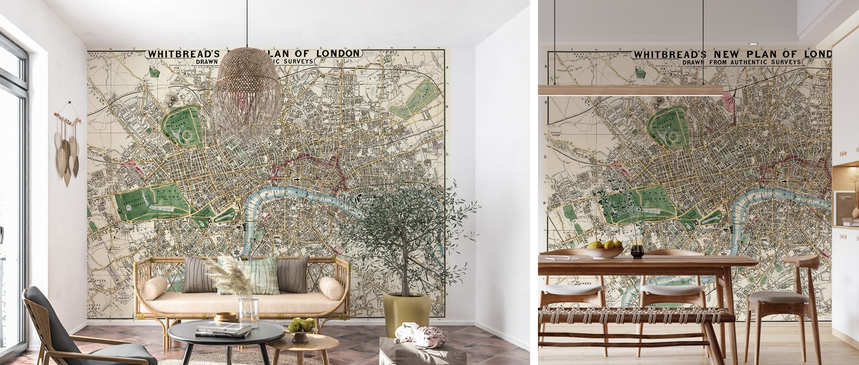 This wallpaper depicts Whitbread’s vintage map of London, creating cultural charm in interiors. Living rooms or offices glow with refinement, as walls transform into heritage backdrops filled with sophistication. 