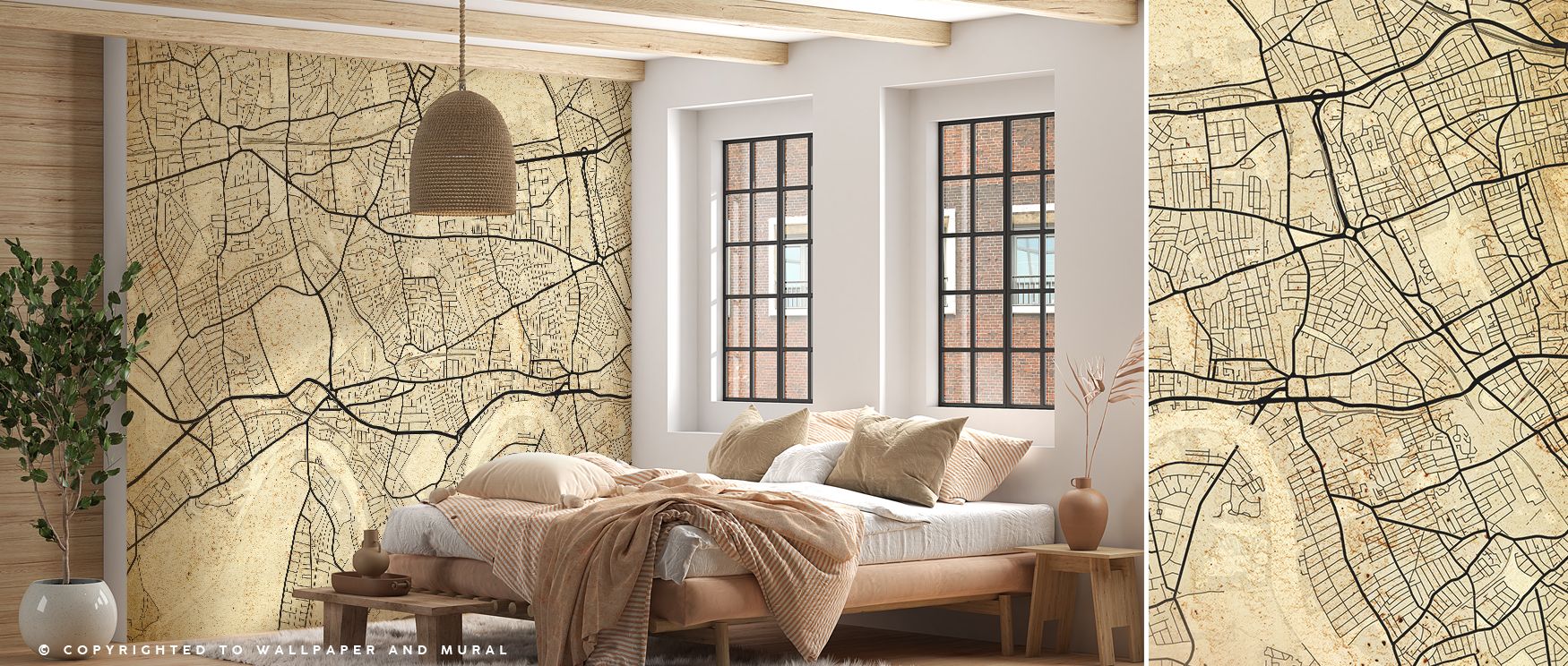 Antique map details decorate this wallpaper, bringing heritage into interiors. Bedrooms, offices, or lounges glow with refinement, as walls become cultural showcases enriched with charm and timeless authenticity. 