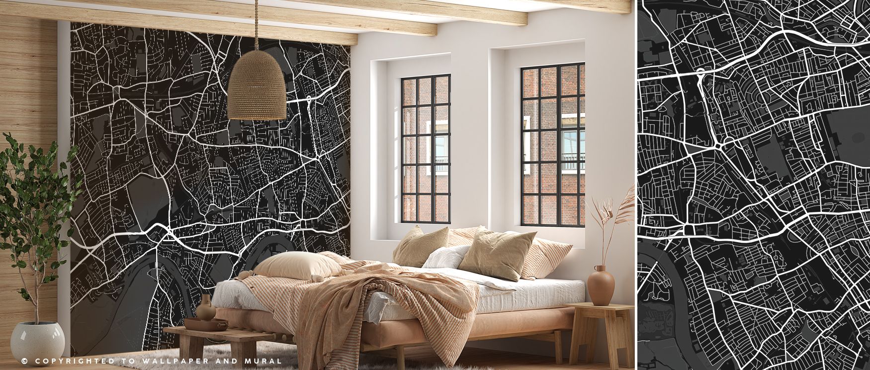 The West London Black Map Wallpaper captures cultural depth in bold black artistry. Bedrooms or offices glow with refinement, as walls transform into sleek backdrops filled with sophistication. 