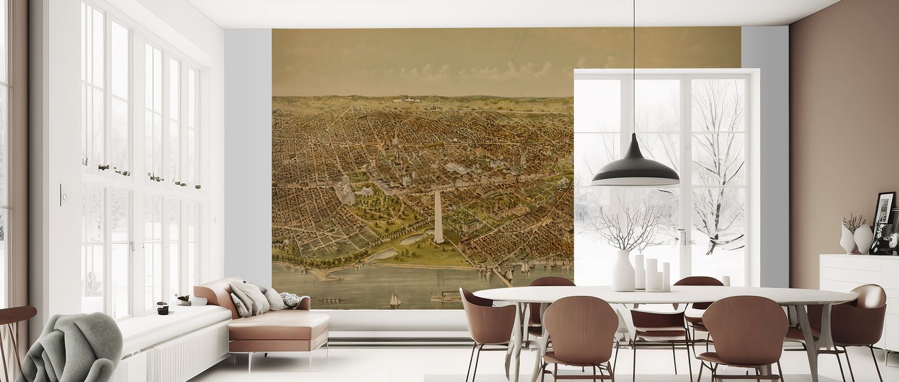 Washington’s city views enrich this wallpaper with cultural artistry. Designed for living rooms or offices, it creates refined interiors filled with charm, heritage, and sophistication. 