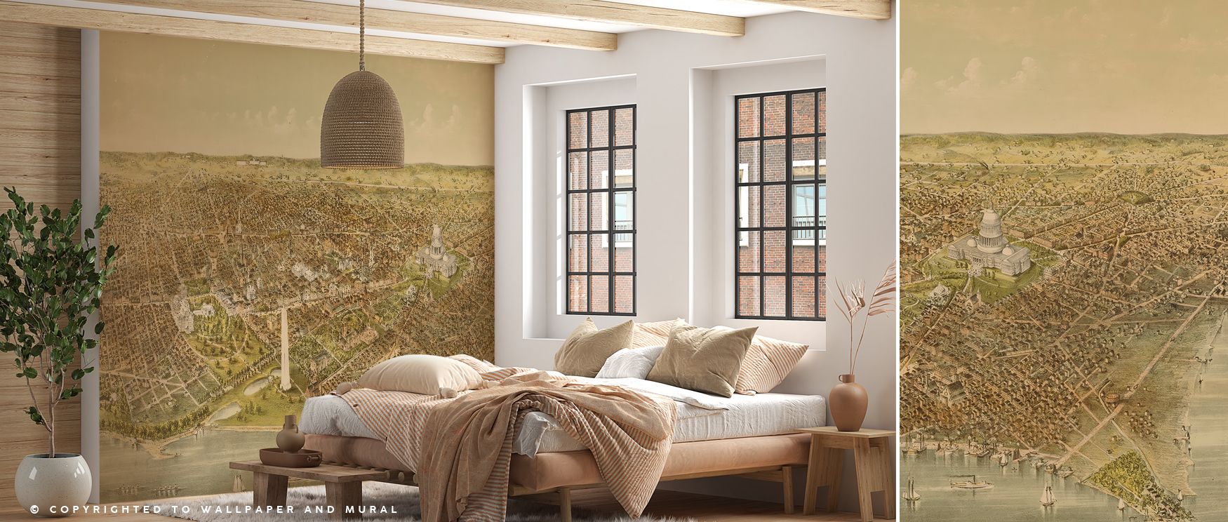 This wallpaper depicts Washington’s beauty with historic artistry, enriching bedrooms or offices. Interiors glow with cultural refinement, as walls reflect charm, sophistication, and timeless American heritage. 