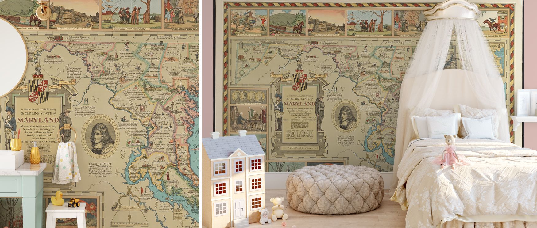 This wallpaper captures Maryland’s regional detail with precision and artistry, enriching interiors with charm. Designed for bedrooms or lounges, it makes walls glow with refinement, heritage beauty, and cultural pride, blending timeless artistry with mea