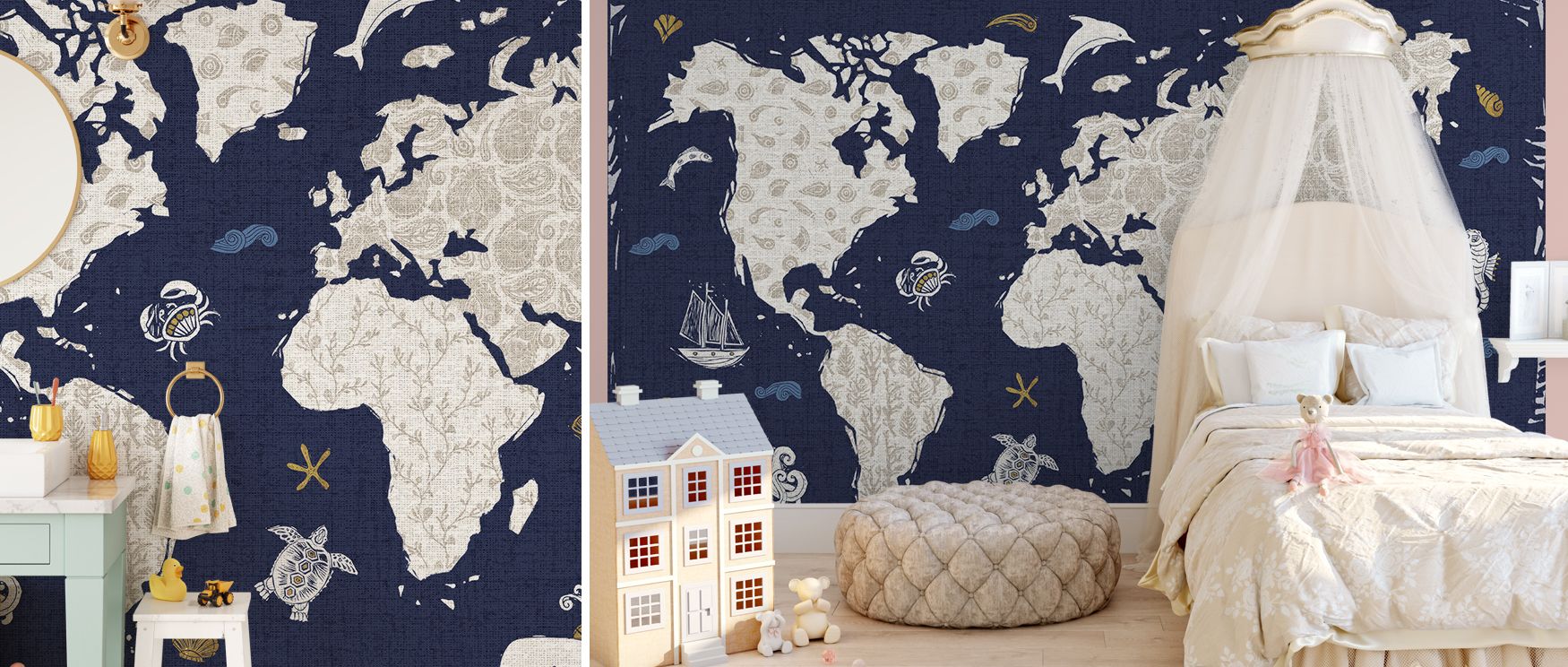 Maritime imagery fills this wallpaper with blue-toned cartographic artistry, radiating elegance. Bedrooms, lounges, or offices glow with refinement, as walls transform into cultural showcases of nautical detail, adventure, and timeless sophistication, cre