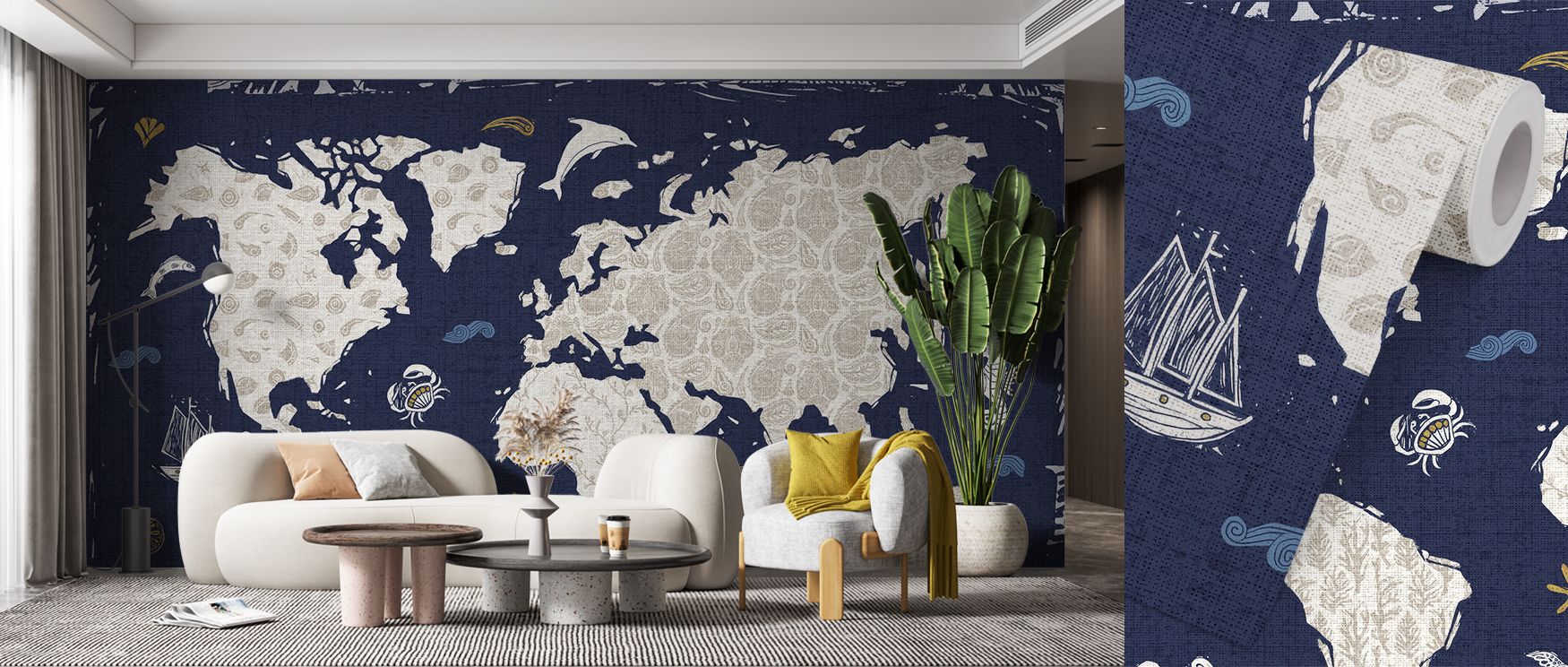 This wallpaper captures detailed ocean cartography in striking blue tones, turning living rooms, offices, or bedrooms into maritime retreats. Walls glow with charm and refinement, reflecting timeless artistry, nautical charm, and global adventure that enr