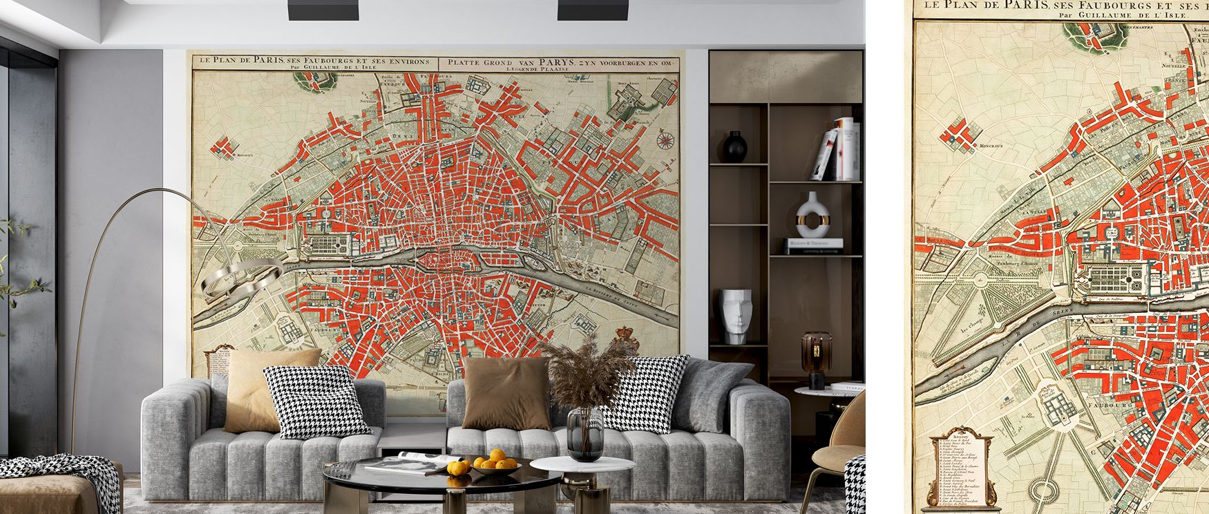 Antique Parisian detail enriches this wallpaper with cultural artistry. Living rooms, offices, or bedrooms glow with sophistication as walls transform into elegant canvases filled with refinement, charm, and timeless design rooted in French heritage. 