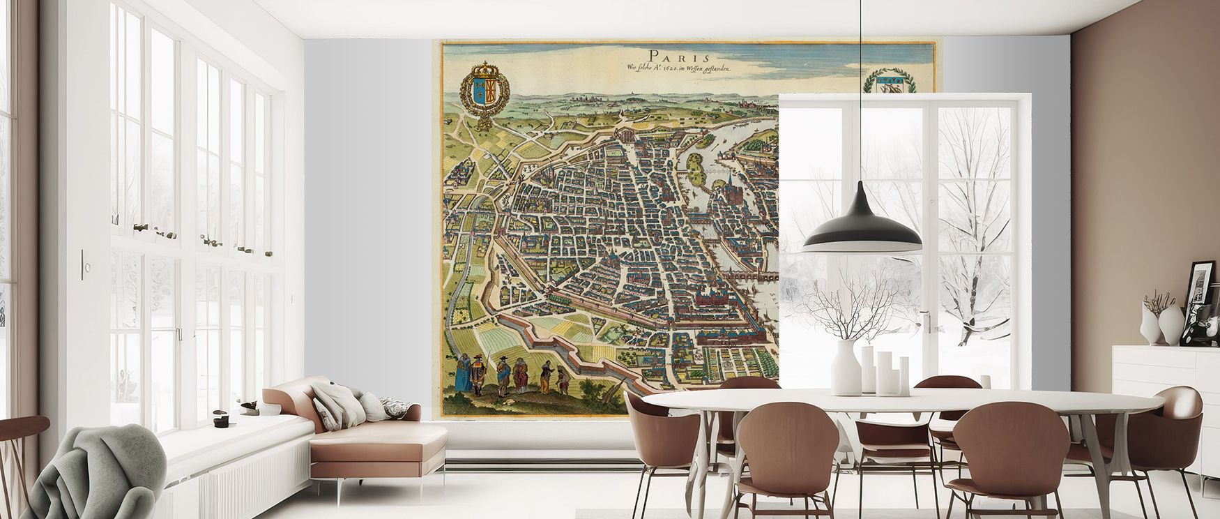This wallpaper depicts Paris in vintage cartography, celebrating cultural artistry. Bedrooms or living rooms glow with refinement as walls become enriched with charm, heritage pride, and French sophistication, creating inspiring interiors. 