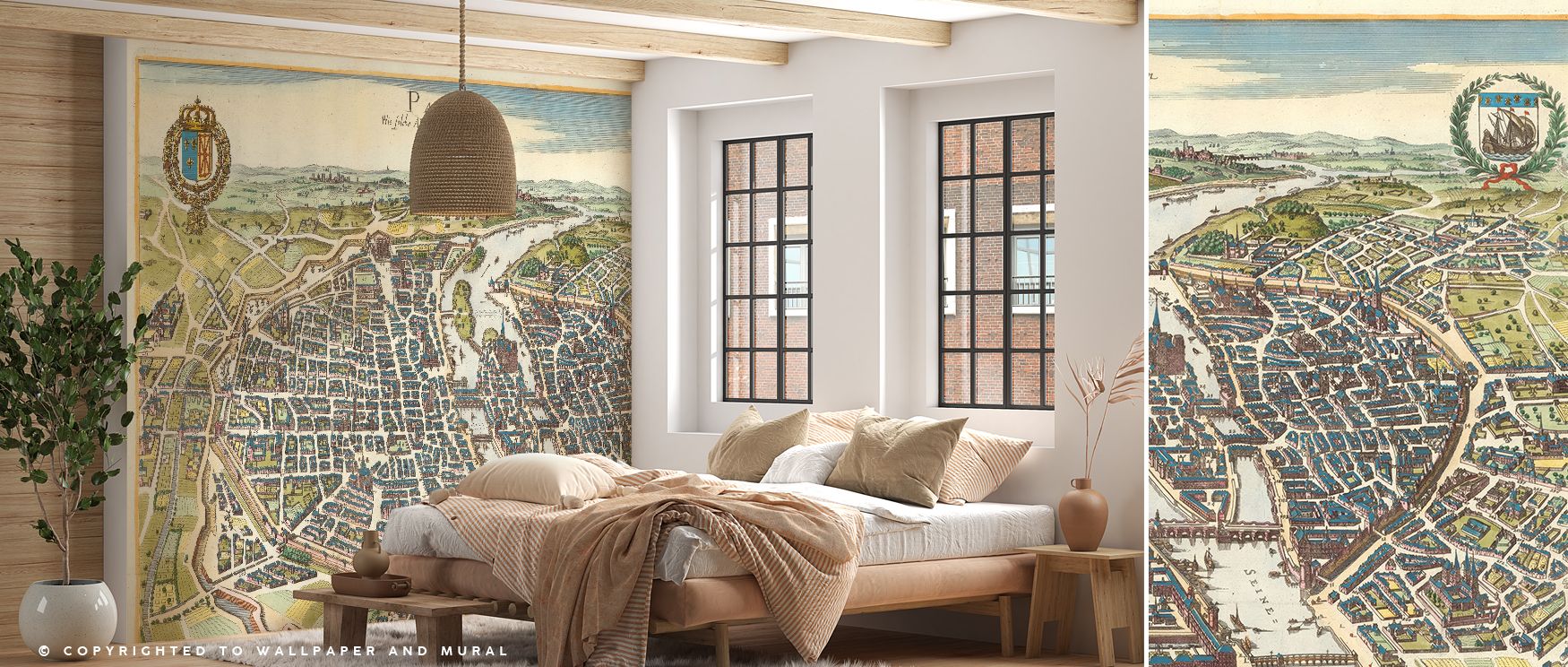 Historic Paris cartographic artistry spreads across this wallpaper, enriching interiors with charm. Offices or living rooms glow with refinement as walls radiate cultural pride, French elegance, and timeless sophistication rooted in artistry and heritage.