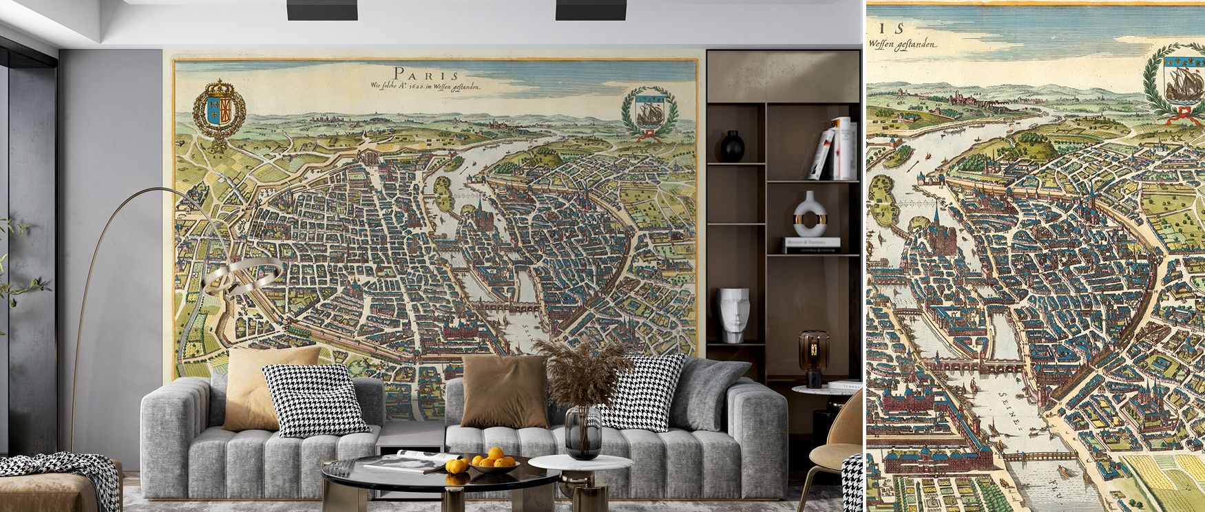 Antique detail of Paris enriches this wallpaper with refinement. Living rooms, offices, or bedrooms glow with sophistication as walls become cultural canvases filled with French heritage, artistry, and timeless charm that radiates cultural depth. 