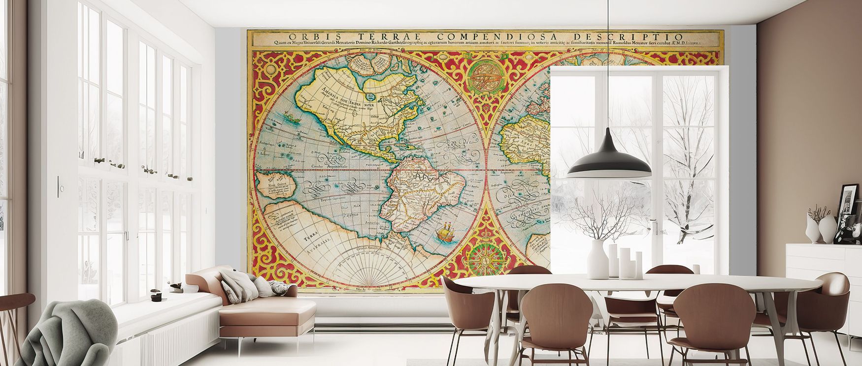 This wallpaper captures the historic 1637 map of the world, enriching interiors with refinement. Living rooms or bedrooms glow with cultural sophistication as walls reflect artistry, heritage charm, and timeless inspiration rooted in discovery. 