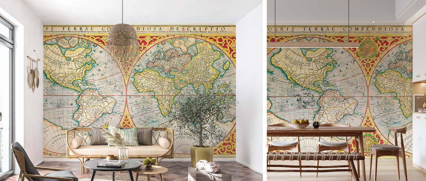 Detailed antique cartography of the world spreads across this wallpaper, enriching interiors with charm. Living rooms or bedrooms glow with refinement as walls radiate cultural depth, heritage artistry, and timeless global sophistication that inspires cur