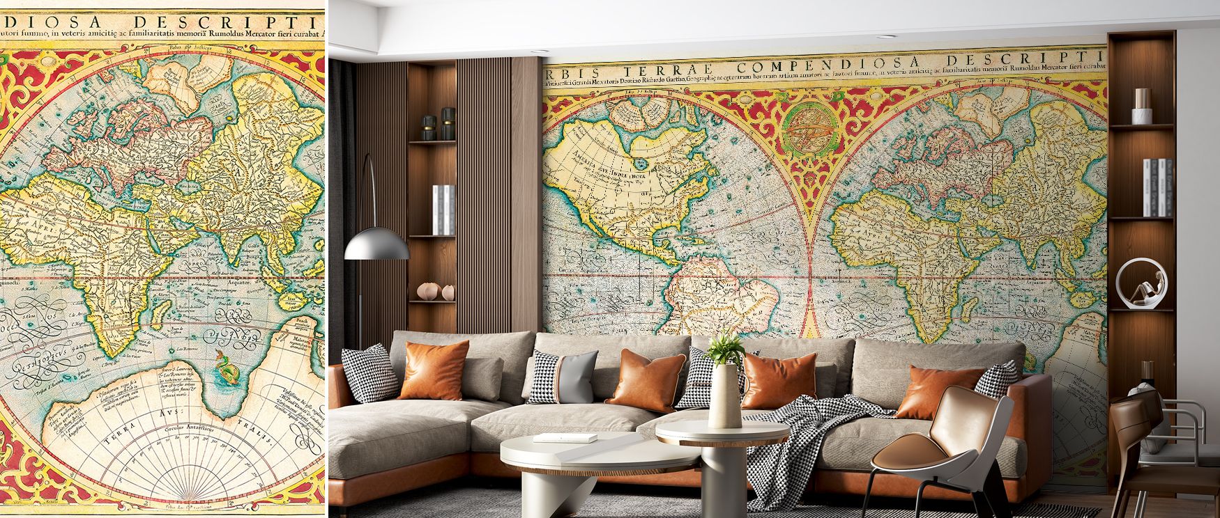 Antique world imagery decorates this wallpaper with charm and sophistication. Living rooms or offices glow with refinement as walls transform into inspiring canvases filled with artistry, cultural heritage, and global sophistication rooted in timeless dis