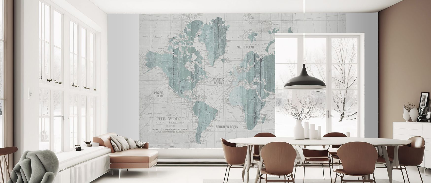 Mint gray cartography spreads across this wallpaper, enriching interiors with calm charm. Designed for bedrooms or lounges, it makes walls glow with sophistication as interiors reflect cultural depth, heritage artistry, and timeless elegance, creating ins