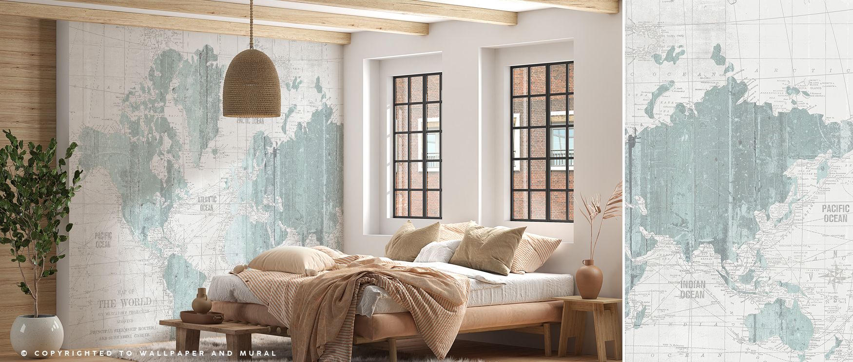 The Old World Map Mint Gray Wallpaper enriches interiors with calm refinement and antique artistry. Living rooms, offices, or bedrooms glow with charm as walls become timeless backdrops filled with global heritage, cultural inspiration, and sophisticated 