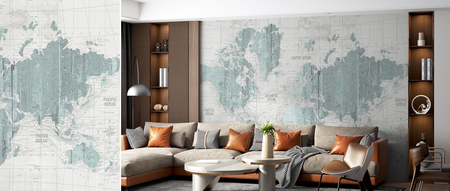 Antique cartographic artistry in mint gray decorates this wallpaper, radiating charm. Bedrooms or offices glow with refinement as walls become enriched with cultural beauty, heritage pride, and timeless sophistication, making interiors glow with calm eleg
