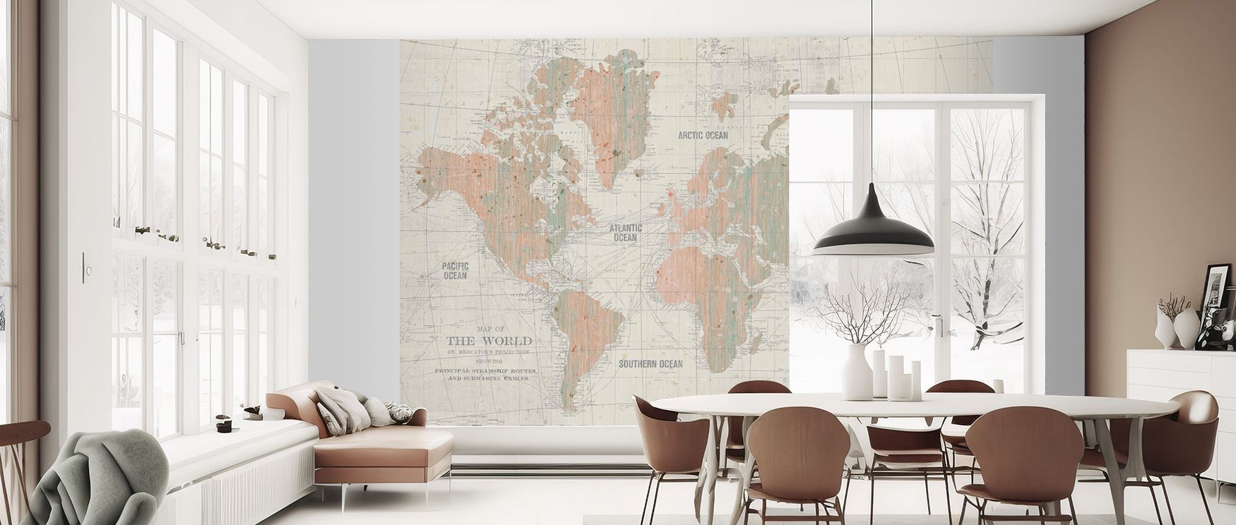 Blush and mint cartography spreads across this wallpaper with refinement, enriching interiors with charm. Designed for bedrooms or living rooms, it makes walls glow with sophistication as interiors radiate heritage artistry and cultural depth, creating ti