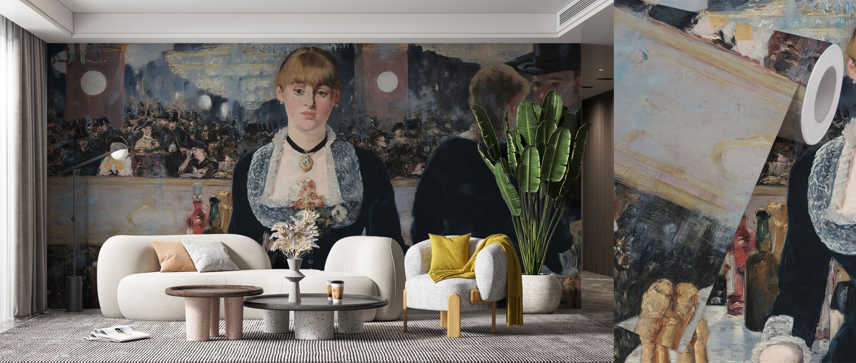 This wallpaper enriches interiors with artistry from the Folies-Bergère, radiating cultural charm. Dining rooms, home bars, or lounges glow with refinement as walls reflect Parisian detail, sophistication, and timeless French elegance, turning homes into 