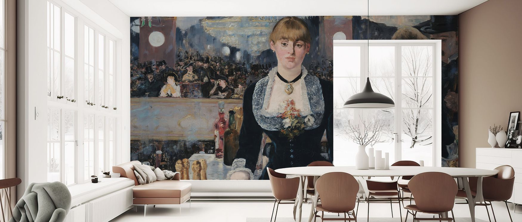 The Folies-Bergère wallpaper enriches interiors with French artistry, creating refinement. Living rooms, dining areas, or home bars glow with sophistication as walls radiate charm, cultural pride, and timeless elegance, making homes feel stylish and inspi