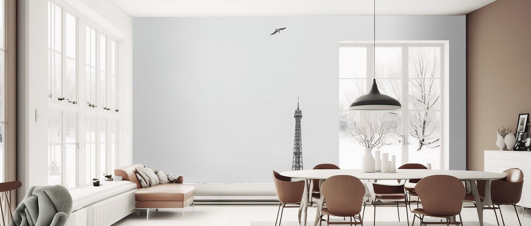 Scenic Paris artistry decorates this wallpaper, radiating charm. Offices or living rooms glow with refinement as walls reflect timeless elegance, heritage sophistication, and French cultural artistry, enriching homes with stylish detail. 