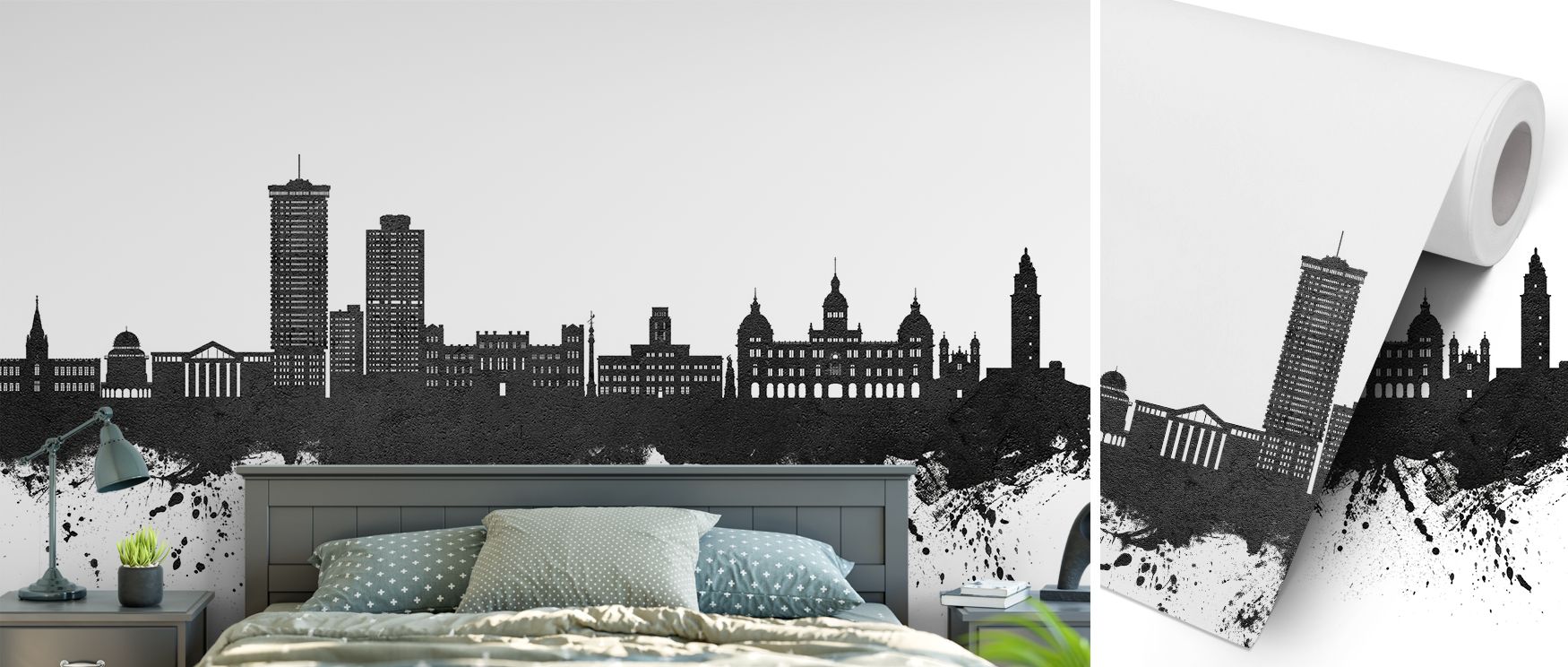 Monochrome skyline imagery spreads across this wallpaper, radiating Spanish artistry. Bedrooms, lounges, or offices glow with refinement as walls become enriched with cultural charm, timeless sophistication, and heritage detail, enriching interiors with m
