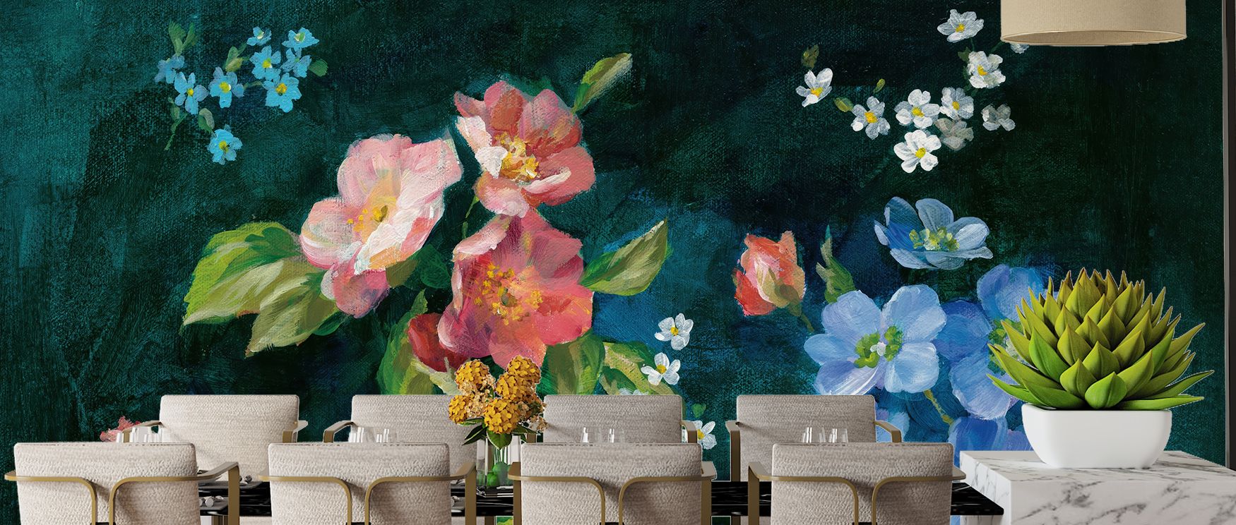 Lush botanical detail and floral imagery decorate this wallpaper with artistry and refinement. Bedrooms or living rooms glow with tranquility as walls become enriched with garden charm, cultural inspiration, and timeless floral beauty.