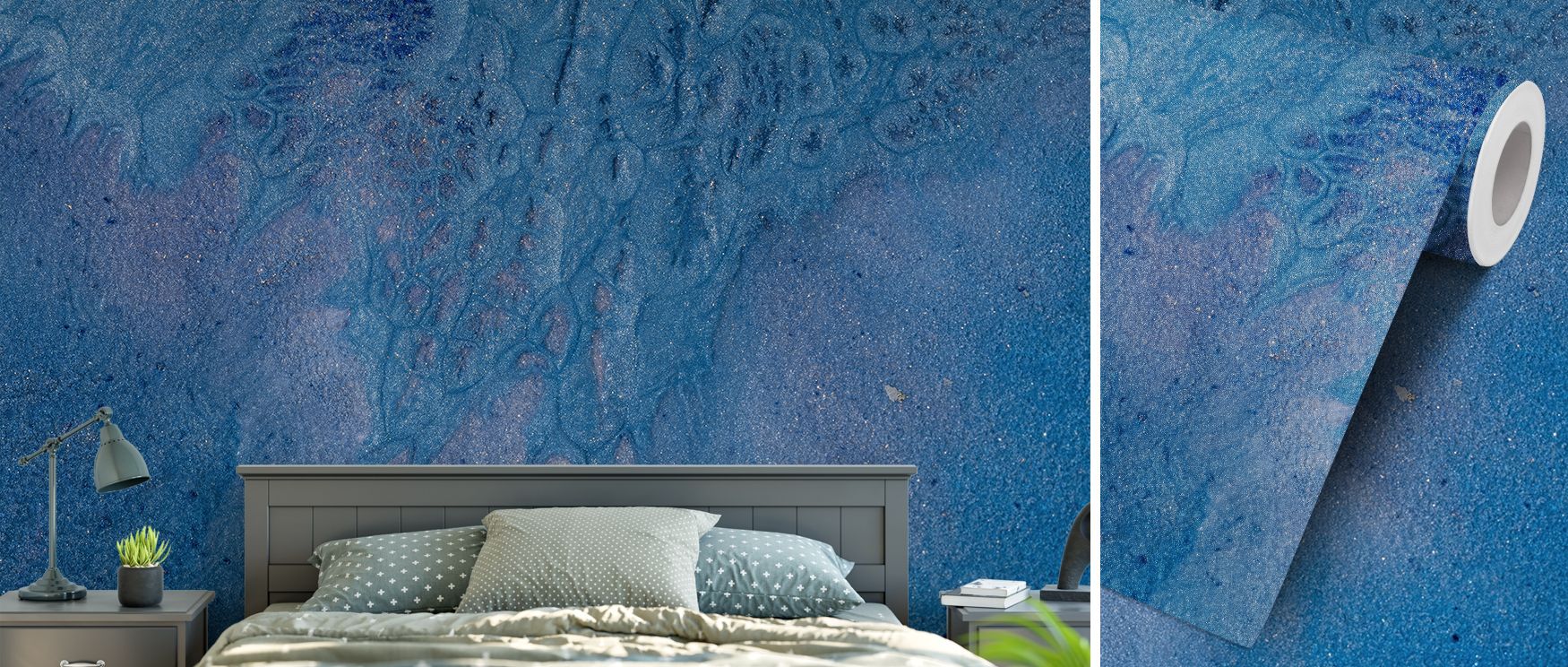 Artistic abstract wall covering with flowing forms and layered patterns, presenting fantasy landscapes that enrich bedrooms or creative studios with a unique focal point, turning ordinary walls into vivid canvases that inspire imagination, curiosity, and 