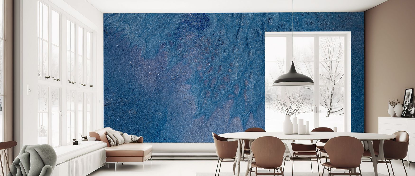 Contemporary fantasy wallpaper featuring surreal shapes and layered tones, enhancing creative interiors such as living rooms and offices, adding energy and artistry that inspire imagination while uplifting overall mood with bold abstract color contrasts. 
