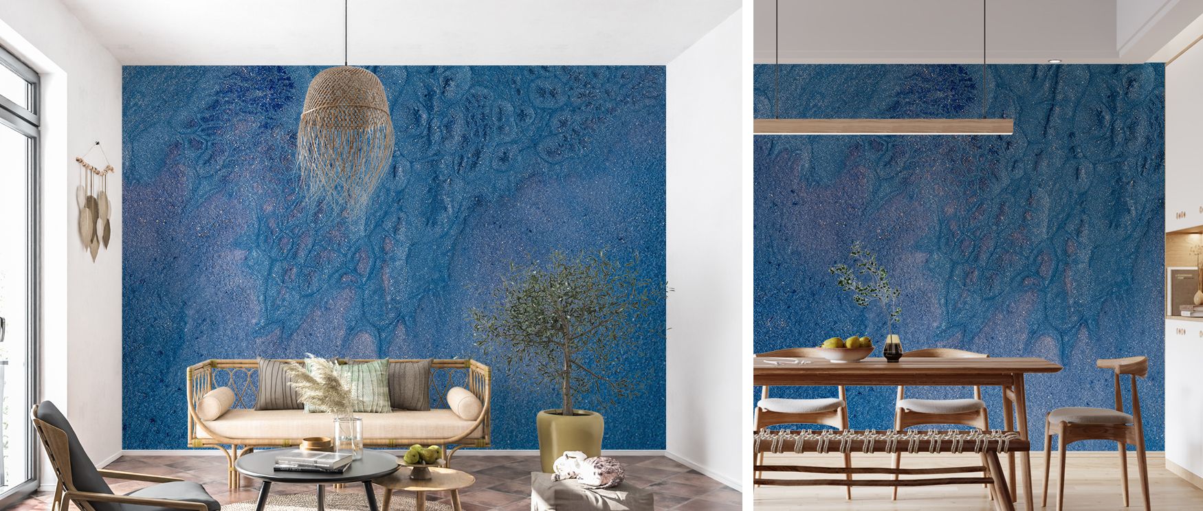 Contemporary artistic wallpaper portraying abstract fantasy scenery, featuring vibrant colors and surreal layers that create dramatic backdrops in bedrooms or living spaces, inspiring a sense of wonder, creativity, and modern interior transformation throu