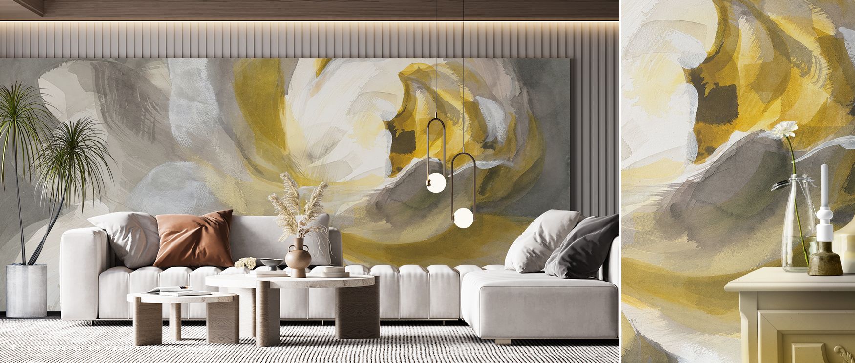 Elegant floral mural wallpaper with abstract rose forms, enriching dining areas or bedrooms with delicate artistry, offering subtle tones and flowing patterns that transform interiors into stylish spaces that celebrate both modern design and timeless flor