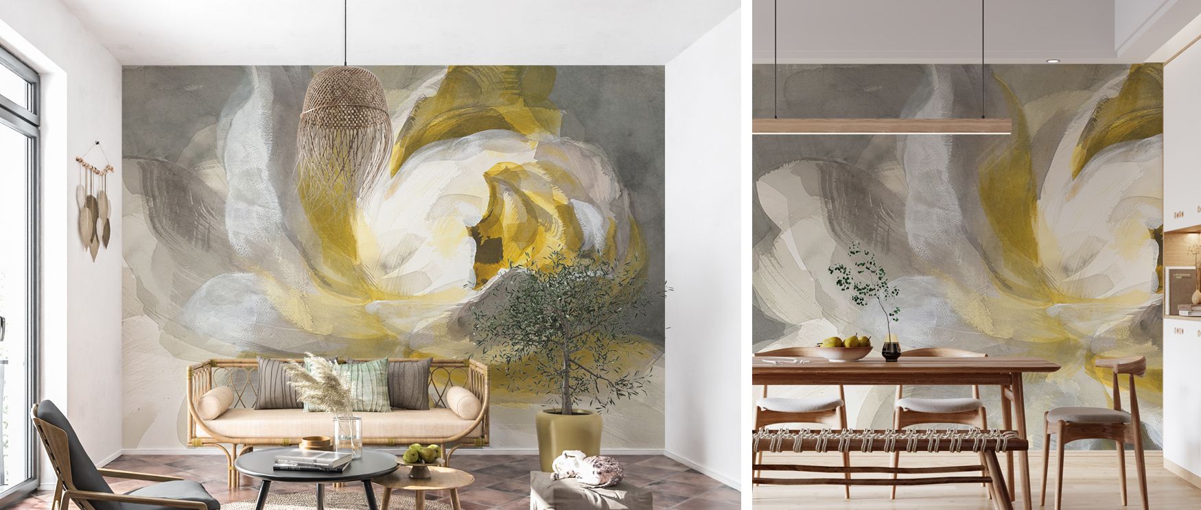 Romantic abstract rose wallpaper mural with stylized floral expressions, creating refined backdrops for living rooms or dining spaces, where timeless floral inspiration combines with artistic contemporary flair, uplifting home interiors with elegance and 
