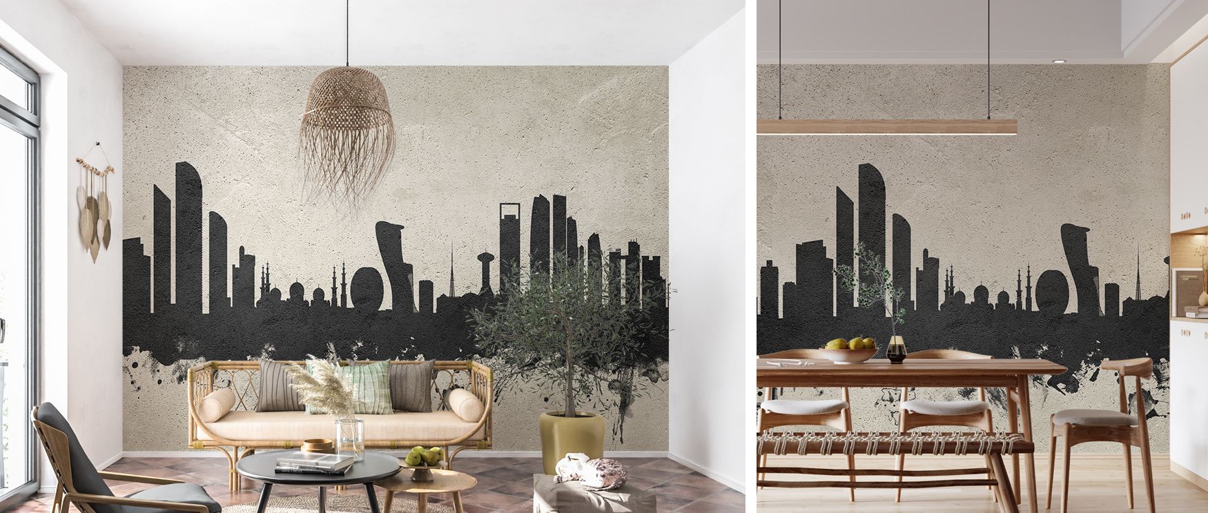 Urban-inspired Abu Dhabi skyline wallpaper mural with concrete tones, enhancing home interiors with architectural strength, creating stylish backdrops for living rooms or professional spaces where cosmopolitan pride and modern design unite seamlessly. 