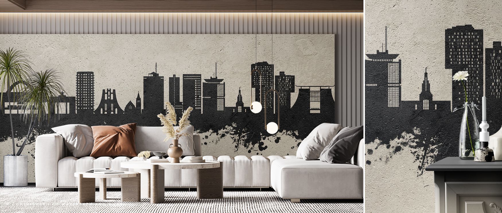 Modern Accra skyline wall mural with concrete background, enhancing living rooms or offices with sleek urban design, providing stylish decorative accents that embody architectural pride and contemporary minimalist atmosphere. 
