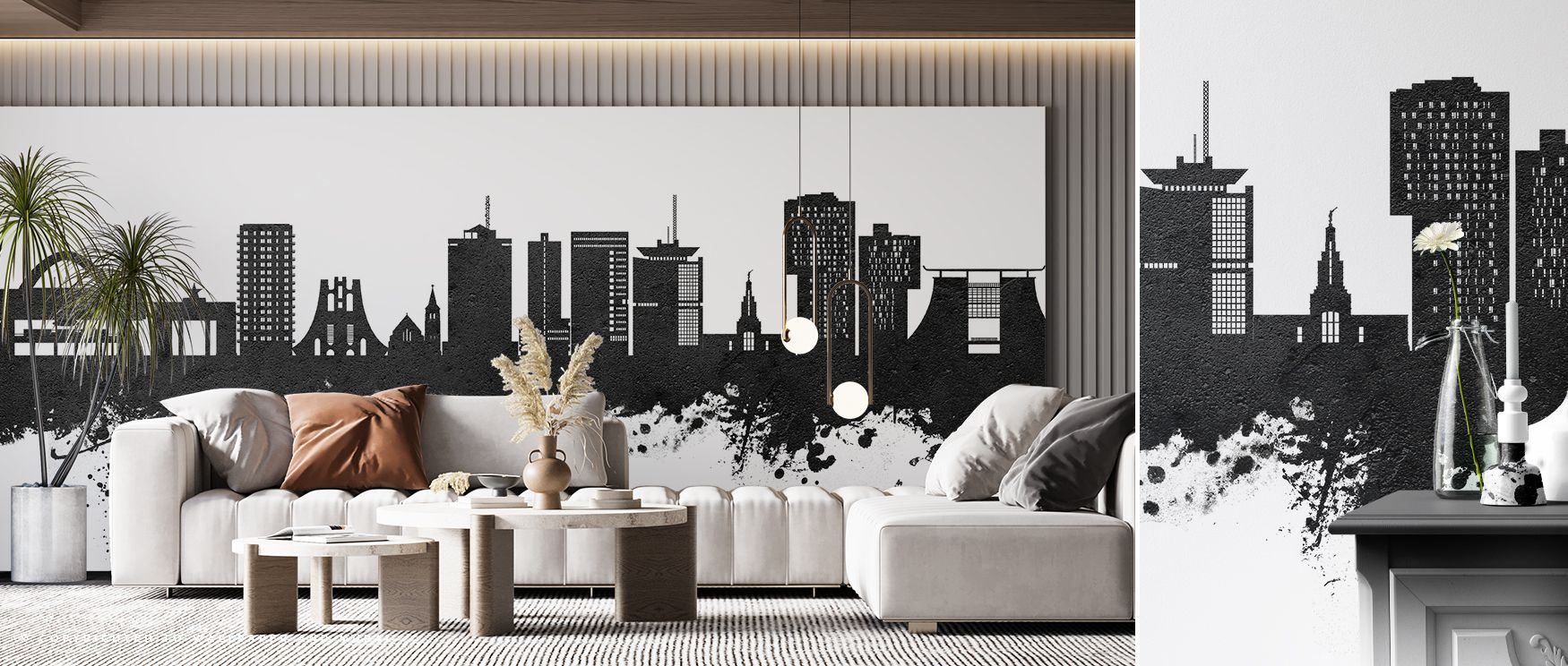 Decorative Accra city mural wallpaper enriched with contemporary tones, suitable for bedrooms or living rooms, turning interiors into vibrant cultural spaces that reflect Ghana’s heritage while providing sleek architectural accents for stylish décor. 