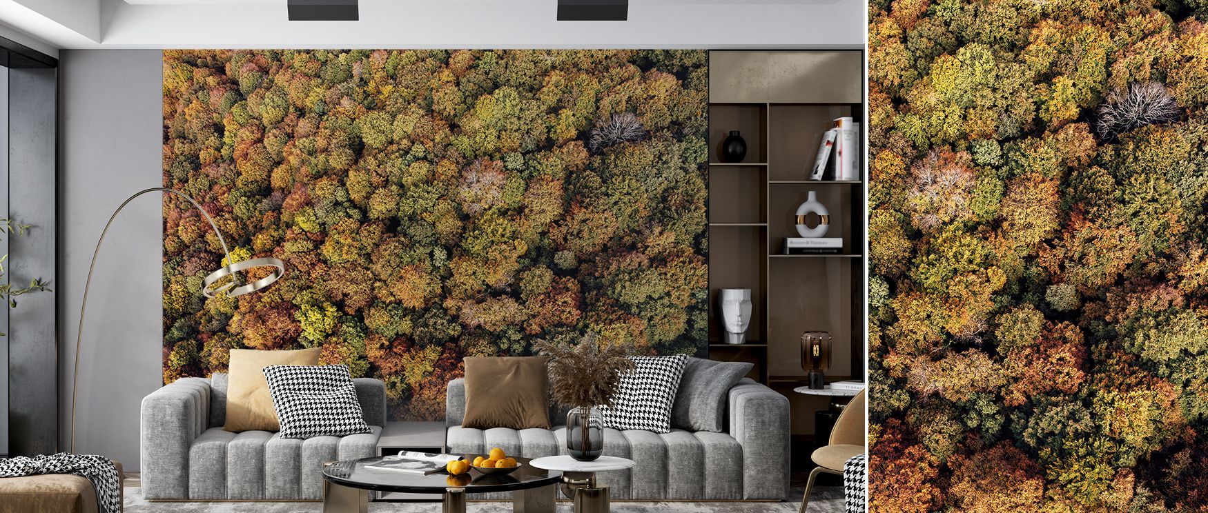 Aerial view forest mural wallpaper with lush tones and scenic imagery, perfect for modern interiors, providing peaceful decorative accents that enrich rooms with calm, refreshing beauty and immersive greenery-inspired design. 