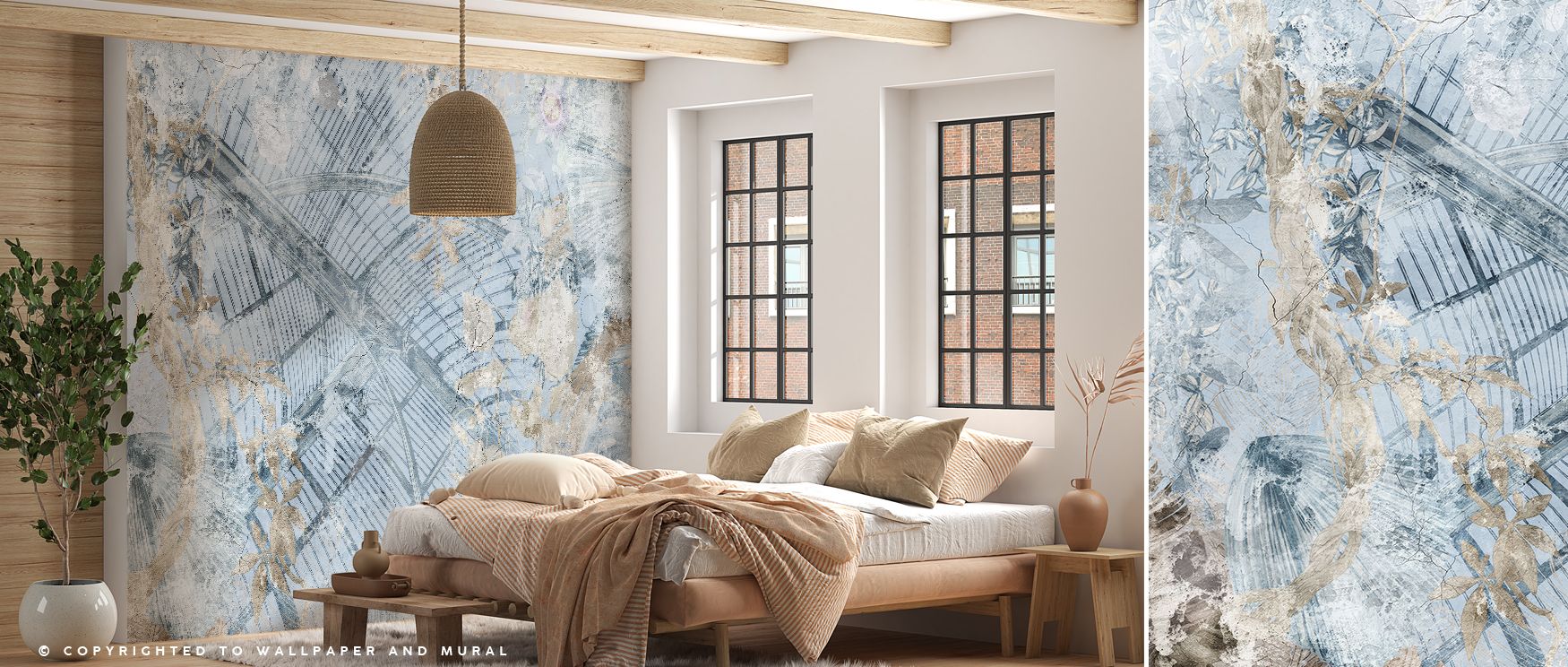 Decorative aged greenhouse wallpaper mural with weathered surfaces, suitable for living rooms or creative studios, offering nostalgic decorative artistry that transforms interiors with rustic warmth and heritage-inspired sophistication. 