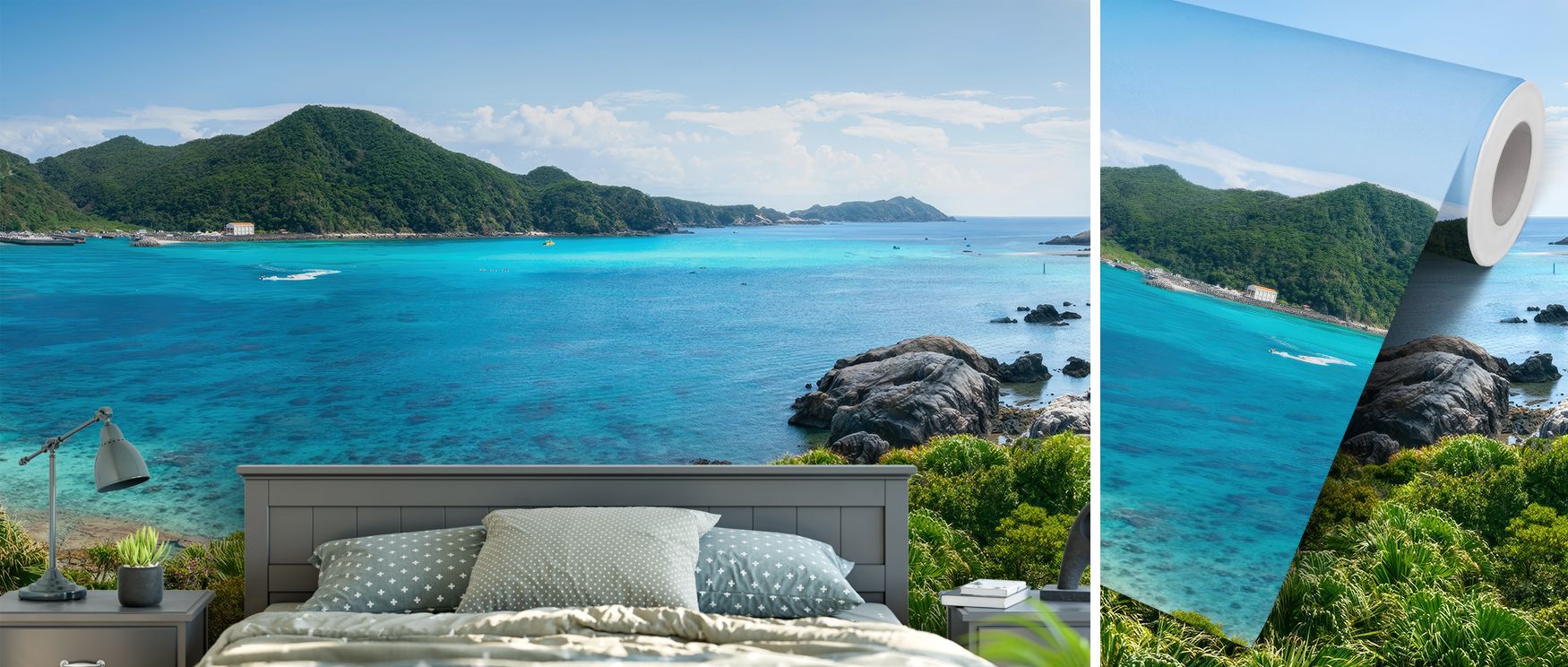 Aharen Bay Scenic Wallpaper embodies coastal elegance with scenic views expressed in harmony. Its imagery conveys refinement, uplifting bedrooms, offices, or living areas with decorative artistry and tropical resonance.