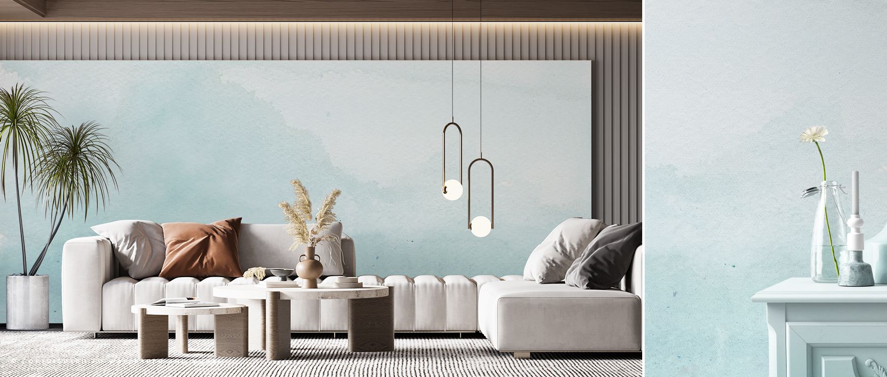 Decorative altered landscape mural wallpaper showcasing dynamic artistic layers, ideal for bedrooms or creative studios, enriching interiors with imaginative tones, vibrant decorative features, and inspiring artistic expression. 
