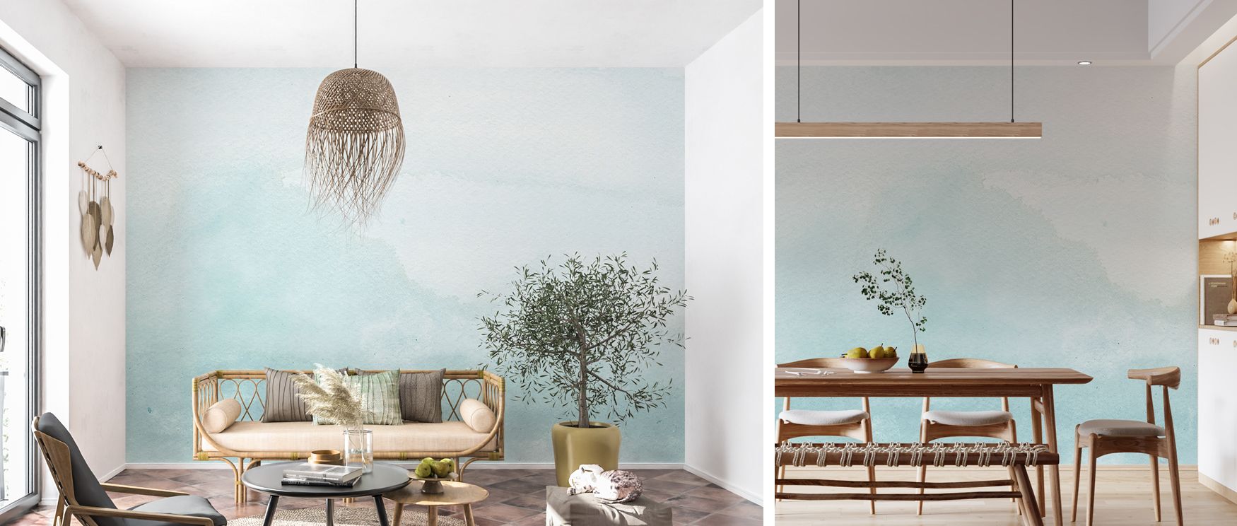 Artistic altered landscape wallpaper mural with bold surreal imagery, suitable for offices or living spaces, creating unique interiors filled with adventurous decorative artistry, creative expression, and imaginative charm. 