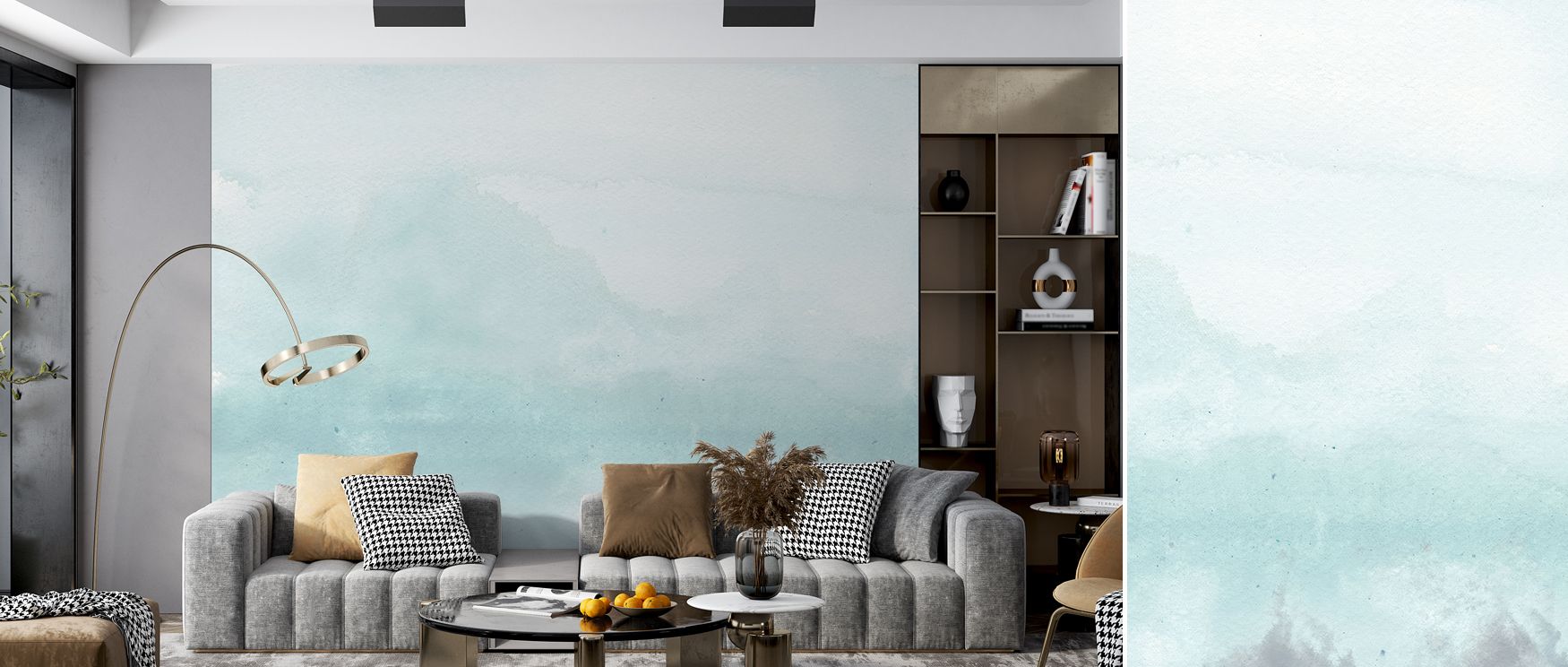 Decorative abstract altered landscape wallpaper mural with imaginative patterns, suitable for living rooms or dining areas, offering bold decorative accents that enrich interiors with creativity, adventure, and stylish artistry. 