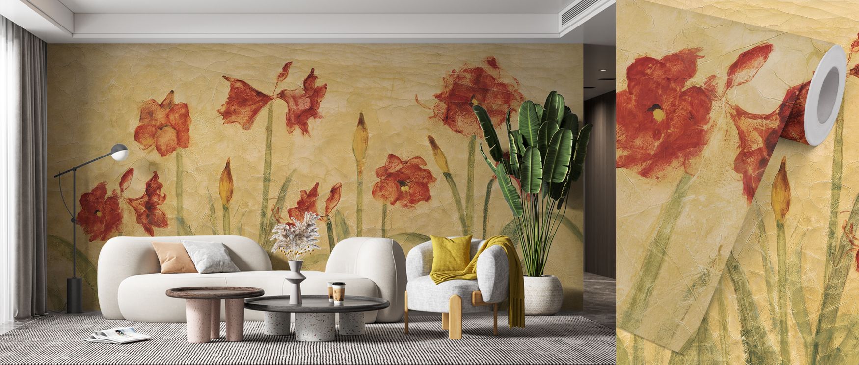 Decorative amaryllis floral wallpaper mural showcasing lush patterns, suitable for hallways or study areas, enriching interiors with floral charm, natural decorative imagery, and stylish artistic accents that uplift modern homes. 